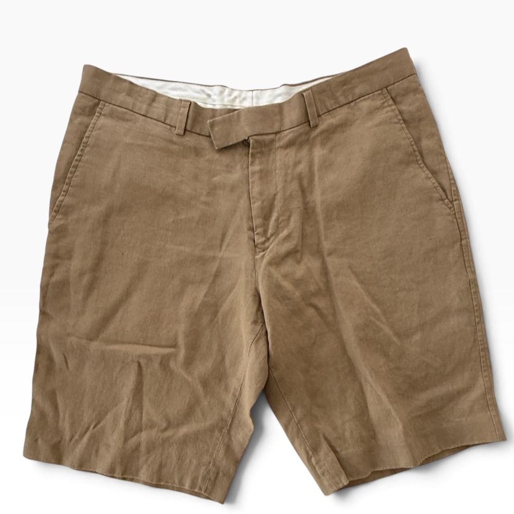 Murano Baird McNutt Linen Shorts Mens 36 Khaki Brown Flat Front Summer Casual